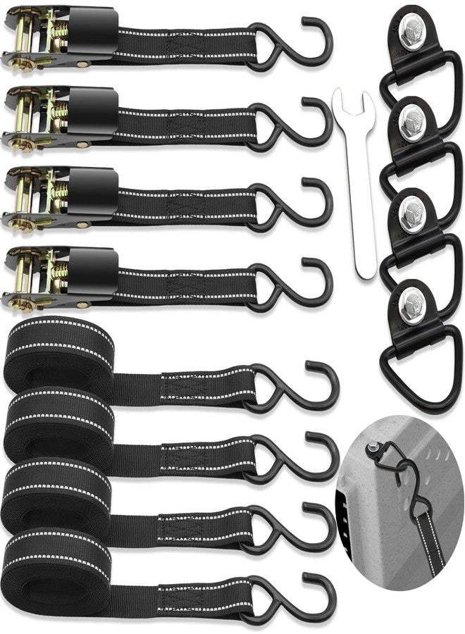 Terixe 4 Pack Tie Down Kit for Ruffland Kennel - Tie Down D-Ring Kit - 1000 Lbs, with Wrench, Tie Down Straps Kit Compatible with RuffLand Kennels - 1800 LB Break Strength, Night Reflection, 10 Ft - Image 1